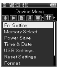 OLYMPUS LS-20M - [Menu]→[Menu Système]→ [Réglage touche Fn] - 1