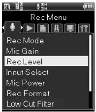 OLYMPUS LS-5 - [Menu]  [Menu enregist.]  [Niveau Rec] - 1