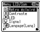 OLYMPUS WS-650 DNS - Appuyez sur la touche + ou - pour selectionner I'elément à configurer (P.49 à P.64). - 2