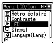 OLYMPUS WS-813 - Appuyez sur la touche + ou - pour vous déplacez jusqu'à l'onglet qui contient l'élement que vous souhaitez régler. - 3