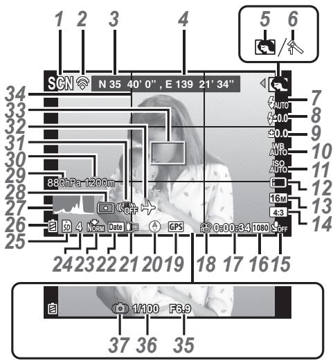 OLYMPUS STYLUS TG-4 - Affichages de I'écran de prise de vue - 1