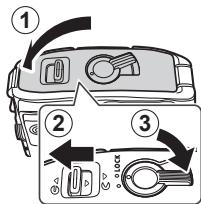 OLYMPUS TG-860 - Suivez les étapes ① ② et ③ pour fermer le couvercle de la batterie/ logement de carte/connecteur. - 1