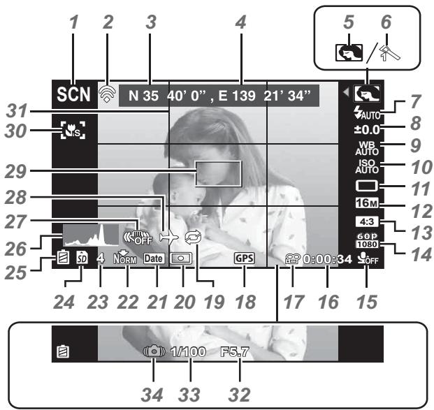 OLYMPUS TG-860 - Affichages de I'écran de prise de vue - 1