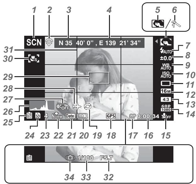 OLYMPUS TG-860 - Affichages de I'écran de prise de vue - 1