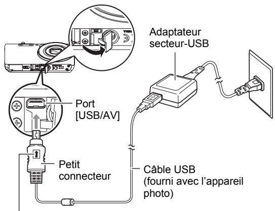 CASIO ZS20 - Raccordez le cable USB à l'appareil photo. - 1