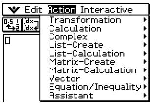 CASIO CLASSPAD 300 - Affichage du menu Action - 1