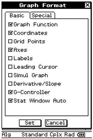CASIO CLASSPAD 300 - Boite de dialogue du format de graphe - 1