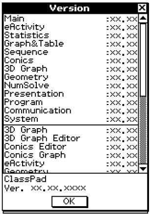 CASIO CLASSPAD 330 - - Voir les informations concernant les versions des logiciels - 1