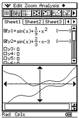 CASIO CLASSPAD 330 - - Exemple de sélection de fenêtre (Graphe &amp; Table) - 1