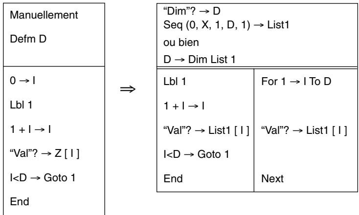 CASIO GRAPH 35 - Example Constituier une liste de variables individues - 1