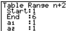 CASIO GRAPH 35 - Exemple 2 Entre a_n + 2 = a_n + 1 + a_n (Serie Fibonacci) et creer une table de valeurs avec la valeur de n changeant de 1 à 6 - 1