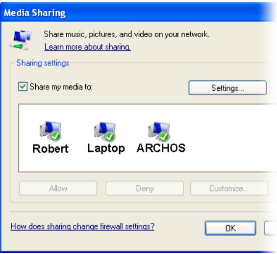 ARCHOS 101 - Configuration Des Options De Partage Du Lecteur Windows Media® - 2