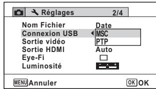 PENTAX OPTIO WG3 - Réglage du mode de connexion USB - 2