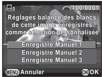 PENTAX K50 - Appuyez sur le bouton de navigation (▲▼) pour sélectionner un numéro et appuyez sur le bouton OK. - 1