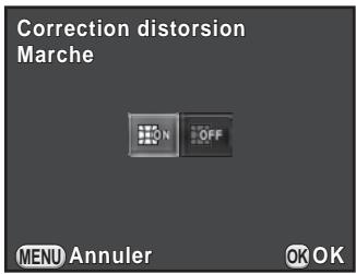 PENTAX K50 - Utilisez le bouton de navigation (▲▼◀▶) pour sélectionner [Correction distorsion] ou [Ajust aberrat° chroma] puis appuyez sur le bouton OK. - 1