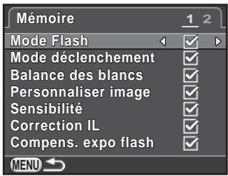 PENTAX K50 - Sélection des réglages à enregistrer dans l'appareil (Mémoire) - 2