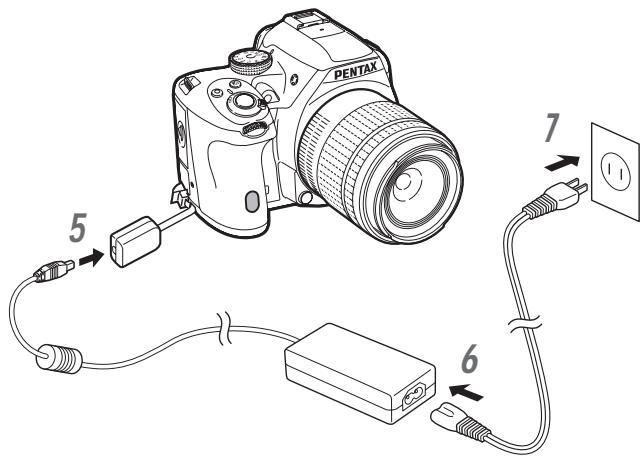 PENTAX K50 - Raccordez le coupleur secteur et l'adaptateur secteur. - 1
