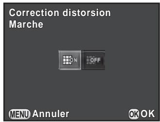 PENTAX K50 - Utilisez le bouton de navigation (▲▼◀▶) pour sélectionner [Correction distorsion] ou [Ajust aberrat° chroma] puis appuyez sur le bouton OK. - 1