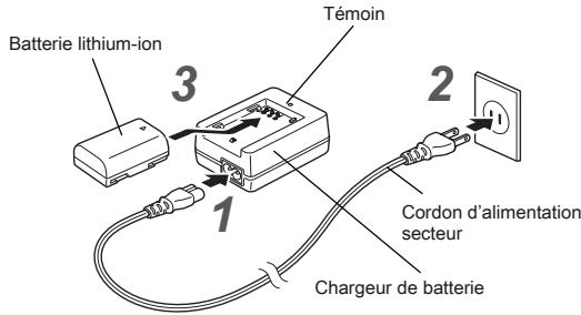 PENTAX K3 - Branchez le cordon d'alimentation secteur sur le chargeur de batterie. - 1