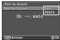 PENTAX K3 - Sélectionnez un nom de dossier et appuyez sur OK. - 1