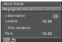 PENTAX K-3 - Affichage de la date et l'heure locales de la ville spécifiée - 1