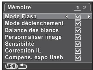 PENTAX K50 - Sélection des réglages à enregistrer dans l'appareil (Mémoire) - 2