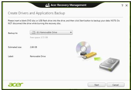 ACER ASPIRE V3-771G3316G1TMAKK - Kliknite Ustvari varnostno kopijo gonilnikov in aplikacij. - 1