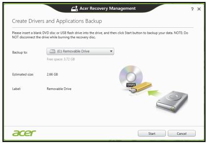 ACER TRAVELMATE P253-E-B8304G50MNKS - Creating a drivers and applications backup - 2
