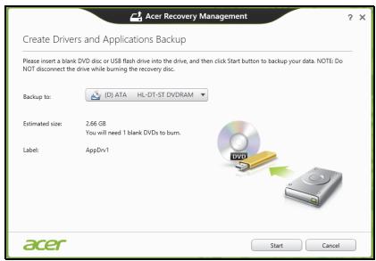 ACER TRAVELMATE P253-E-B8304G50MNKS - Creating a drivers and applications backup - 3