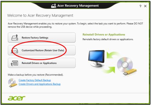 ACER TRAVELMATE P253-E-B8304G50MNKS - Restauración personalizada con Acer Recovery Management - 1