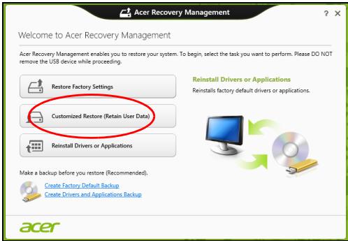 ACER TRAVELMATE P253-M-32344G50MNKS - Prispósobené obnovenie pomocou aplikácie Acer Recovery Management - 1