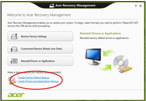 ACER TRAVELMATE P253-M-32344G50MNKS - Crear una copia de seguridad de recuperación - 1