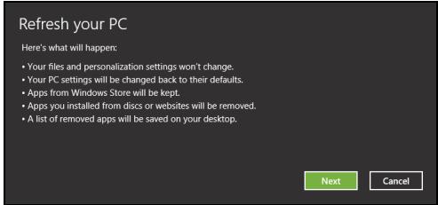 ACER TRAVELMATE P253-M-32344G50MNKS - The Refresh your PC window opens. - 1