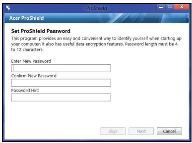 ACER TRAVELMATE P253-M-32344G50MNKS - Setting up ProShield - 3