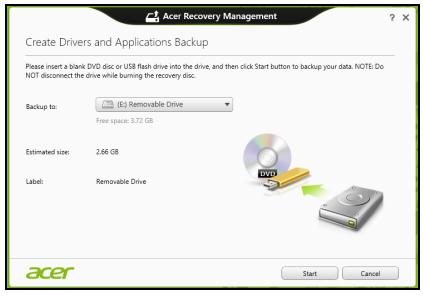 ACER ASPIRE V3-571G-53236G75MAKK - Fare cli c su Crea backup per driver e applicazioni. - 1