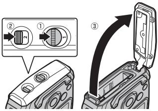 FUJIFILM FINEPIX XP100 - Ouvrez le couvercle du compartment de la batterie. - 1