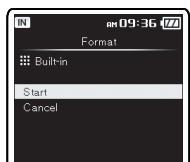 OLYMPUS DM-5 - Appuyez sur le bouton + pour sélectionner [Start], puis appuyez sur le bouton OK. - 2
