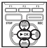 OLYMPUS DM-5 - Appuyez sur la touche + ou - pour sélectionner l'élément à configurer, puis appuyez sur le bouton OK ou ▶I. - 1