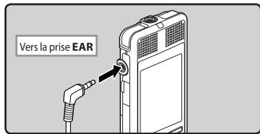 OLYMPUS DM-650 - Branchez I'écouteur sur la prise EAR de l'enregistreur. - 1