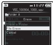 OLYMPUS DM-650 - Appuyez sur la touche + pour selectionner [File Erase], puis appuyez sur la touche  OK ou 1 . - 2
