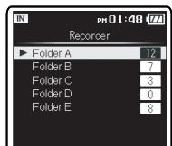 OLYMPUS DM-650 - Sélectionné le dossier à effacer de la liste des dossiers. - 1