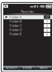 OLYMPUS DM-650 - Ouverture de l'affichage de recherche de fichiers à partir du dossier [Recorder] - 2