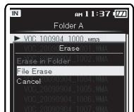 OLYMPUS DM-650 - Appuyez sur la touche ^+ ou - pour selectionner [File Erase], puis appuyez sur la touche  OK ou 1 - 2
