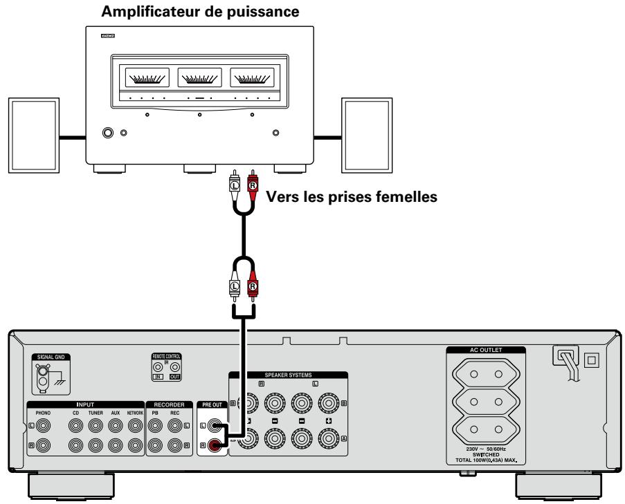 DENON DCD520 - Connexion des prises PRE OUT (PMA-720AE uniquement) - 1
