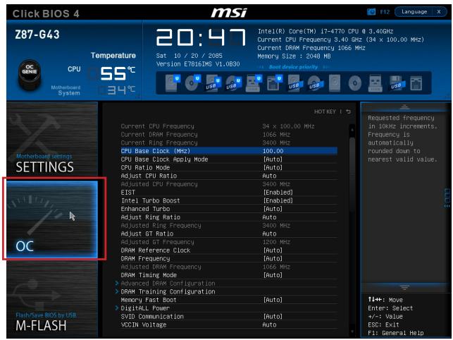 MSI B85-G43 - OC menu - 1