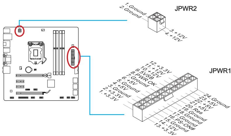 MSI B85M-G43 - Jpwr1~2: connecteur d'alimentation ATX - 1