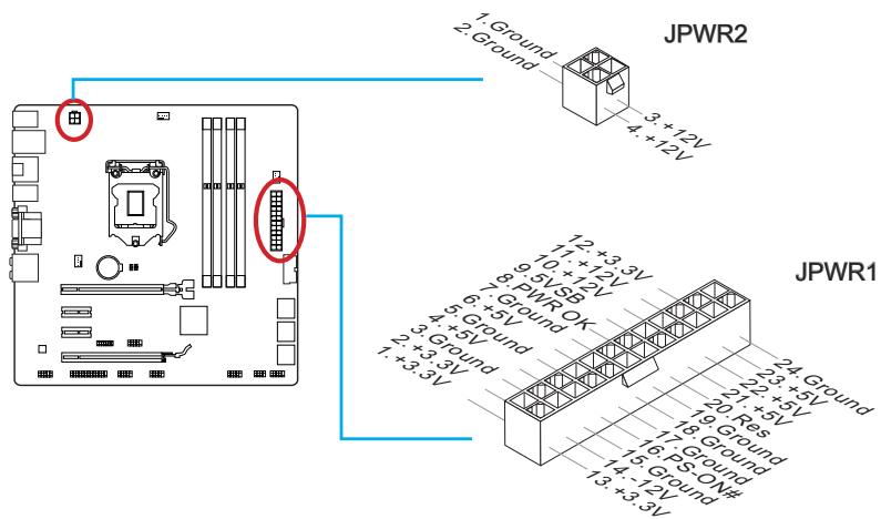 MSI B85M-G43 - JPWR1~2:ATX Power Connectors - 1