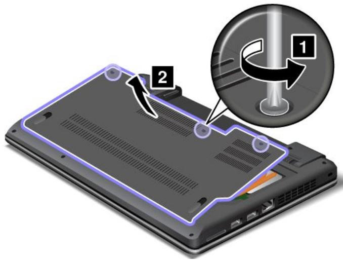 LENOVO THINKPAD EDGE E330 (NZSBKFR) - Desserrez les vis 1, puis retirez le cache 2. - 1