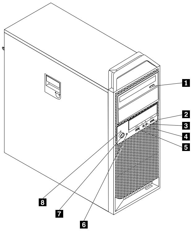 LENOVO THINKSTATION S30 (SV739FR) - Localisation des connecteurs, des boutons de commande et des voyants à l'avant de l'ordinateur - 1