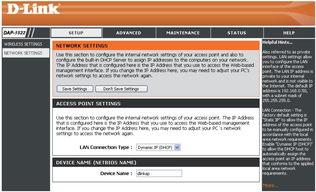 D-LINK DAP-1522X2 - Paramètres réseau DHCP - 1
